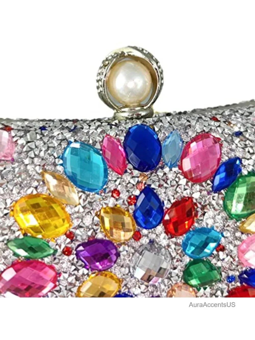 Crystal Clutch Evening Bag Rhinestone Wedding Purse Mini Pearl Clasp Satin